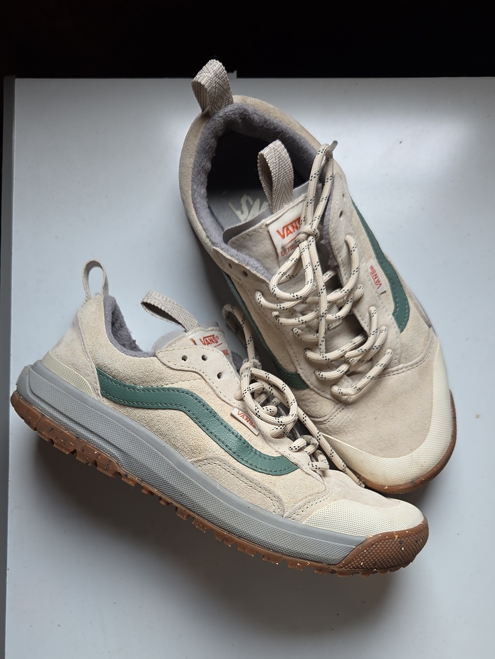 Vans Beige Suede Low-Top Sneakers with Green Side Stripe